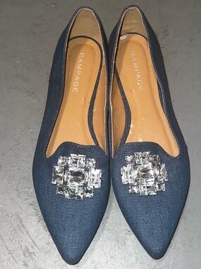 Rampage Navy Pointed Toe Flats with Crystal Embellishment